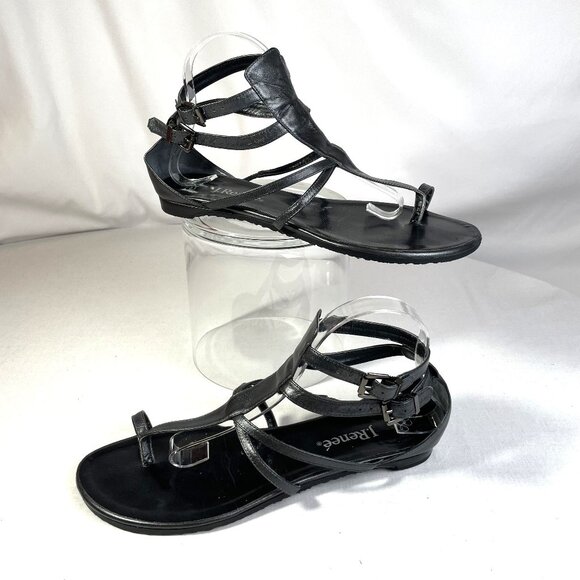 J.Renee Shoes - J. Renee 90s Gladiator Sandals Size 10.5 Charcoal Gray Toe Ring Strap Leather